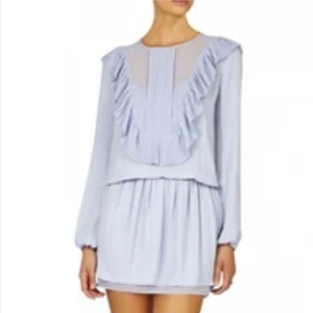 BCBGMAXAZRIA "kristey" Light blue ruffle sheer dress